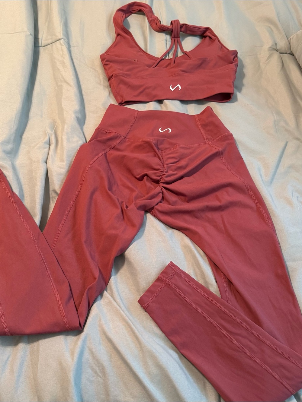TLF High-Waist Leggings & Sports Bra Set muave subtle scrunch butt Pilates yoga